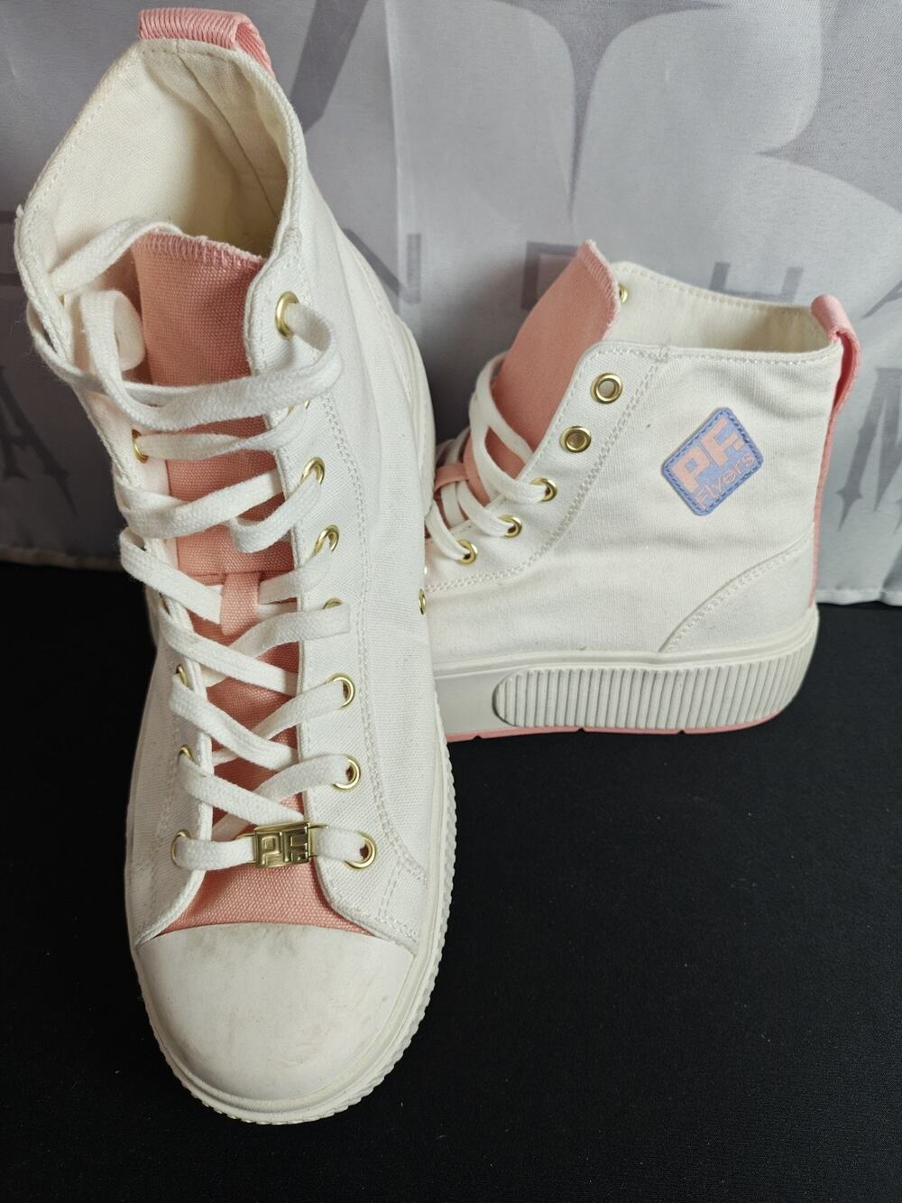 PF Flyers Women's 8 Allston Hi Platform White Peach High Top Sneakers